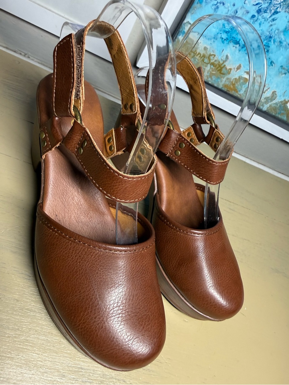 boc Brown Leather Slingback Clogs